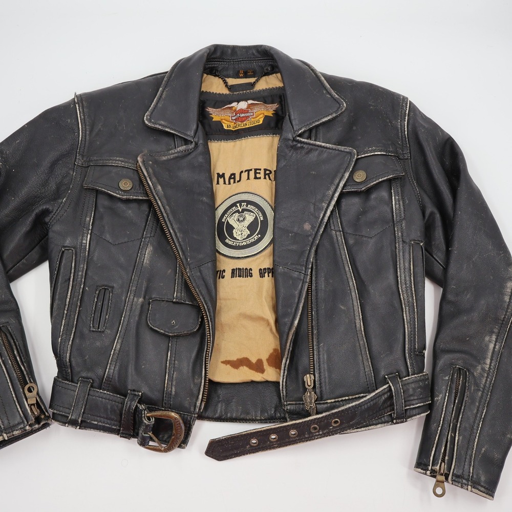 Harley-Davidson Moto Jacket Womens S Black Distressed Leather Metal Masterpieces